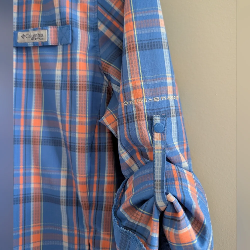 Columbia PFG Omni-Shade Long Sleeve Shirt Women's M Blue Coral Pink Plaid - Picture 3 of 16